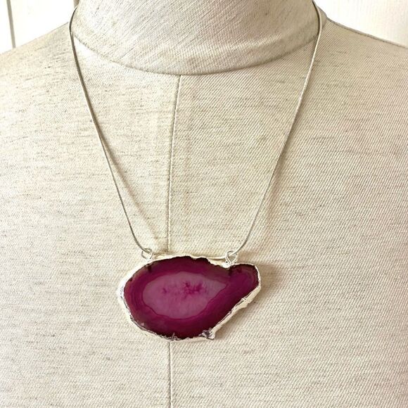 Sterling silver agate slice pendant necklace - Picture 1 of 11